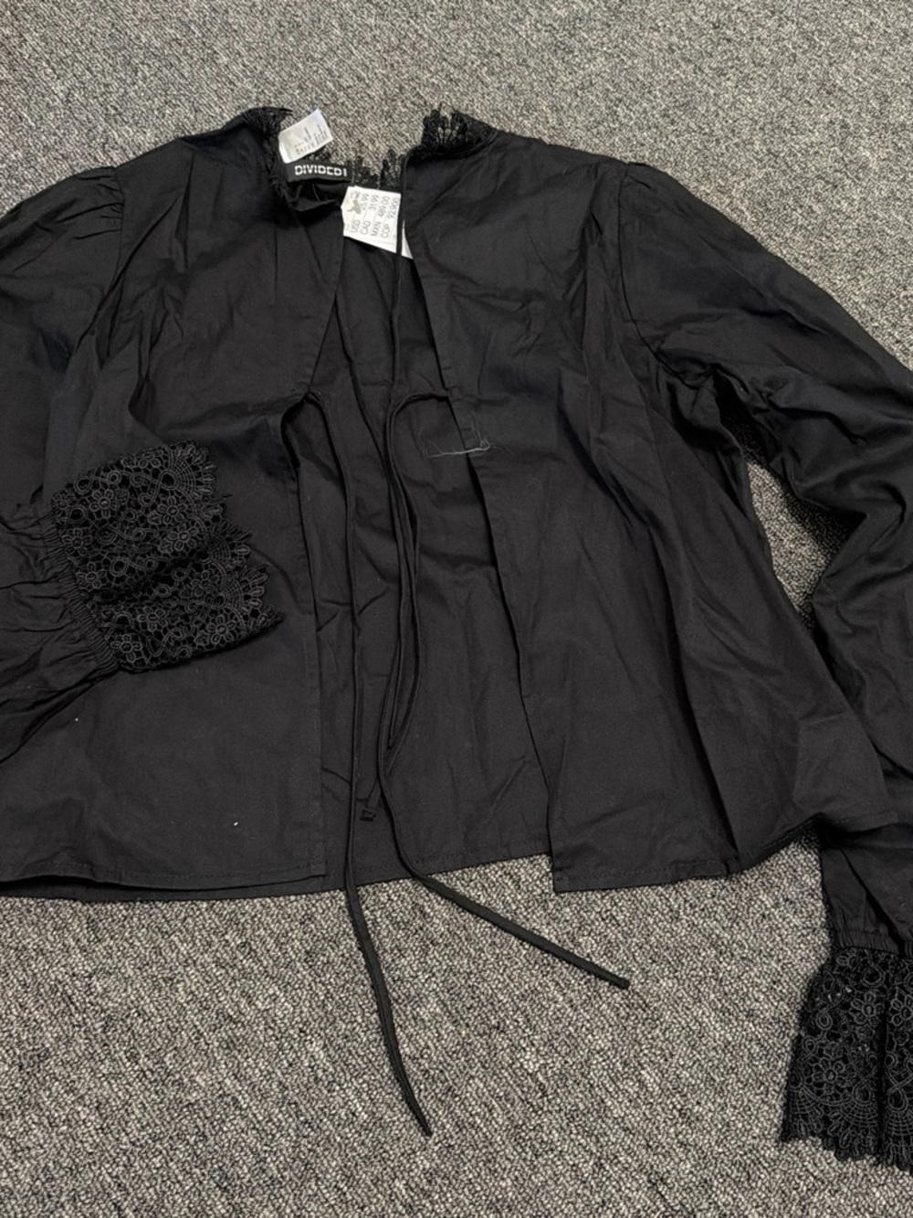 H&M Black Lace-Trim Tie-back shirt